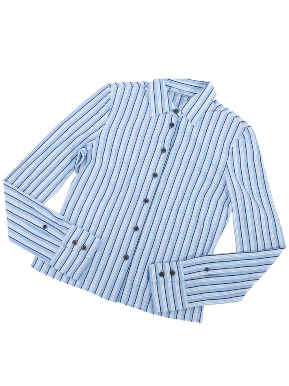 Prada Polo Shirt Light Blue Cotton Stripe Piquet Long Sleeve Top 38